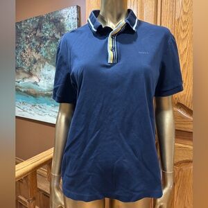 Boss Men's Polo Shirt in Navy with Striped Collar